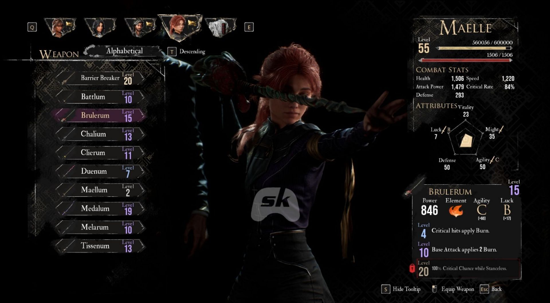 Bruleram stats in Expedition 33 (Image via Sportskeeda Gaming || Kepler Interactive)